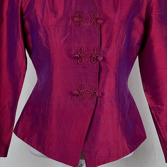 Adrianna Papell Iridescent Fuchsia Pure Silk Whimsical Glam Jacket NWOT Size 8 - Picture 4 of 12